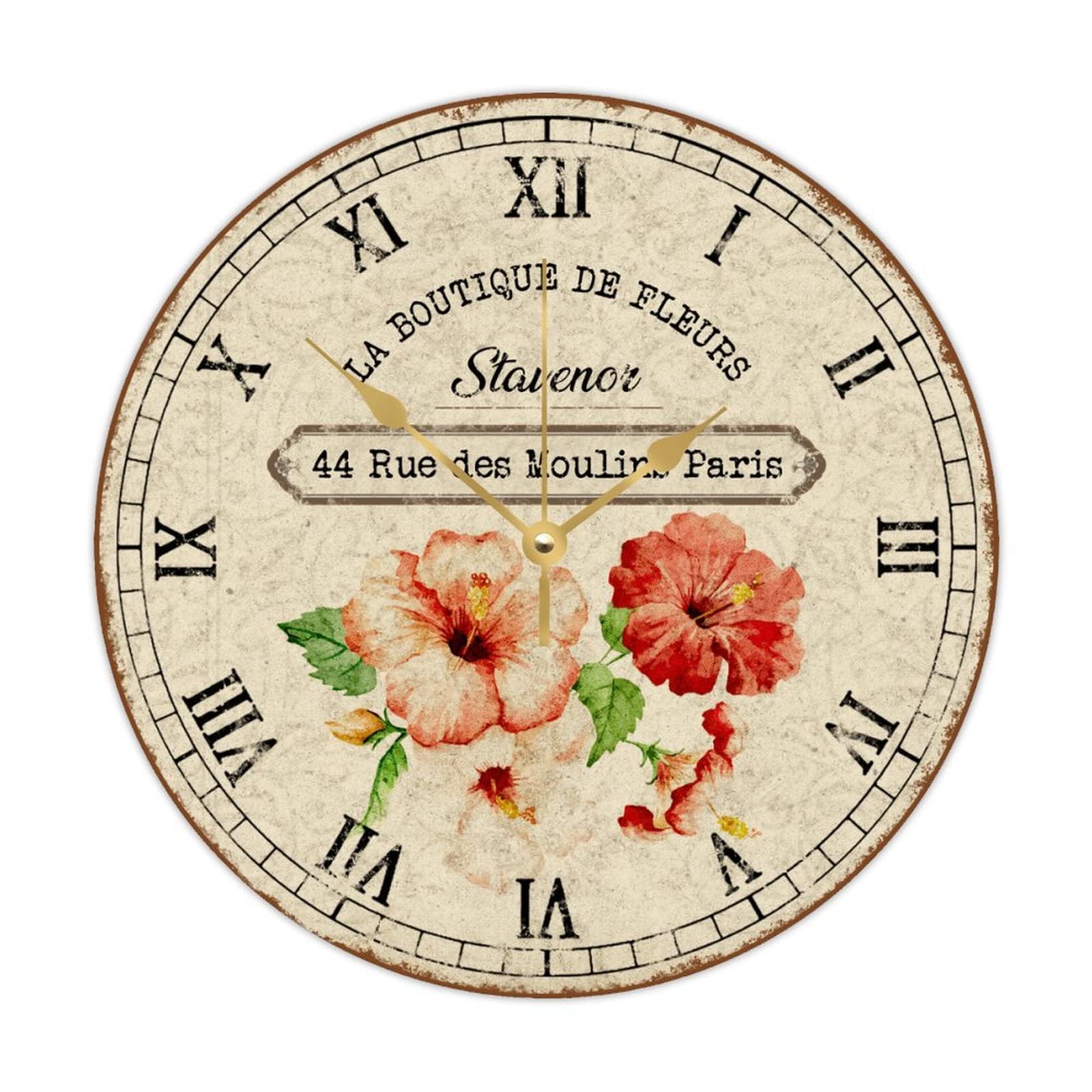 Horloge murale vintage bois a motif floral pour rappeler les souvenirs d'antan