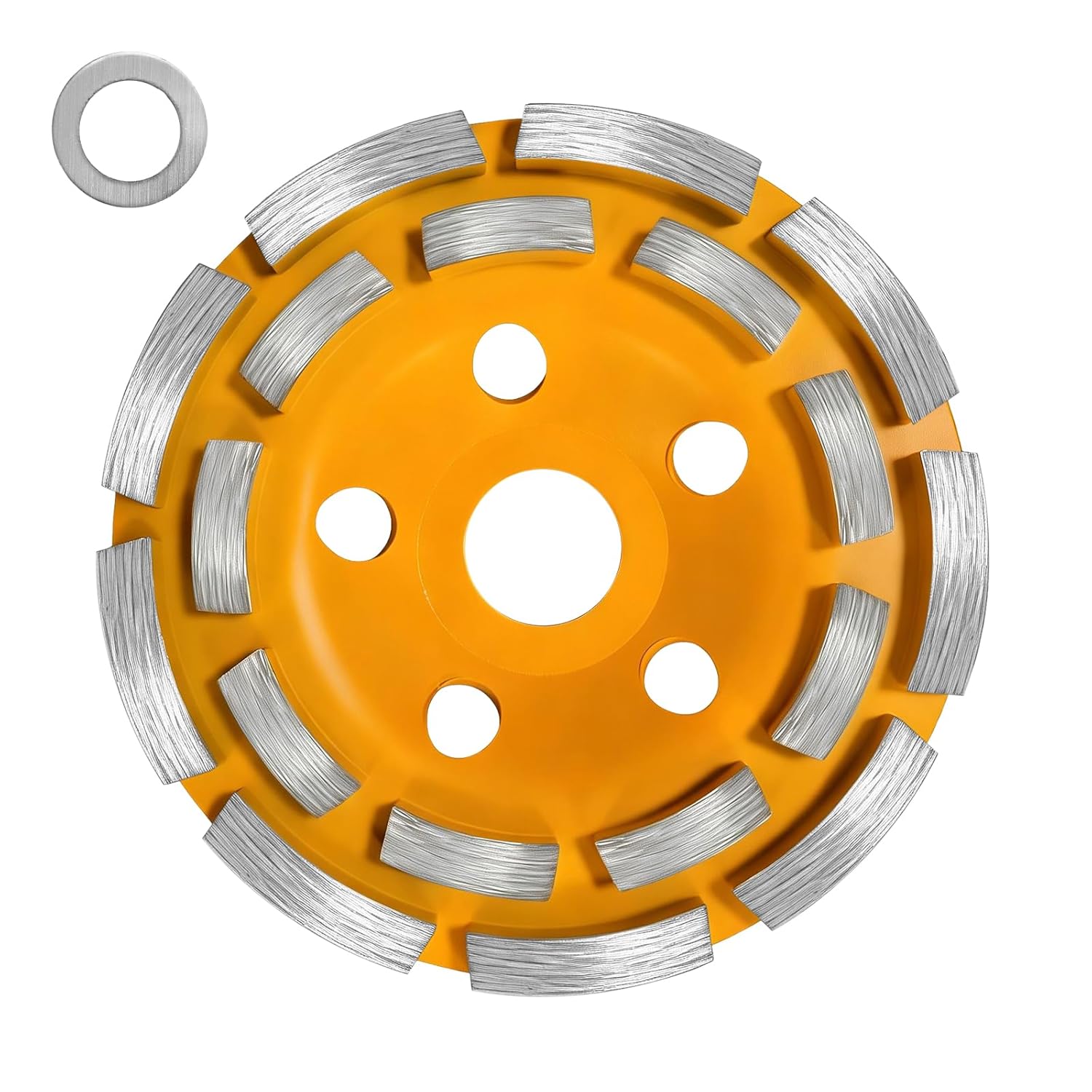 4.5” Double Row Diamond Grinding Cup Wheel for Angle Grinder, Concrete Grinding Wheel with 18 Segments for Grinding & Polishing Concrete, Masonry, Granite, Marble, 7/8” Arbor with 5/8” Reducer