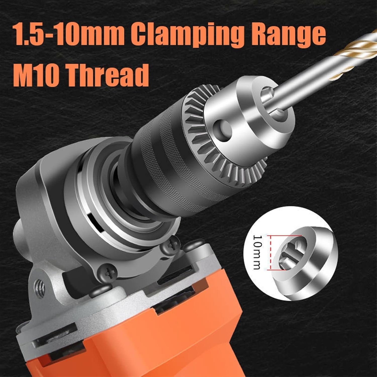 10mm Chuck Holder Power Drill Adapter Convert M10 Angle Grinder Electric Drill Conversion Collet Fit for 4" Electric Angle Grinder
