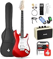 Vista 1 de Donner Kit de guitarra eléctrica de 39 pulgadas para principiantes con cuerpo sólido, pastilla HSS, accesorios, amplificador, lecciones y afinador