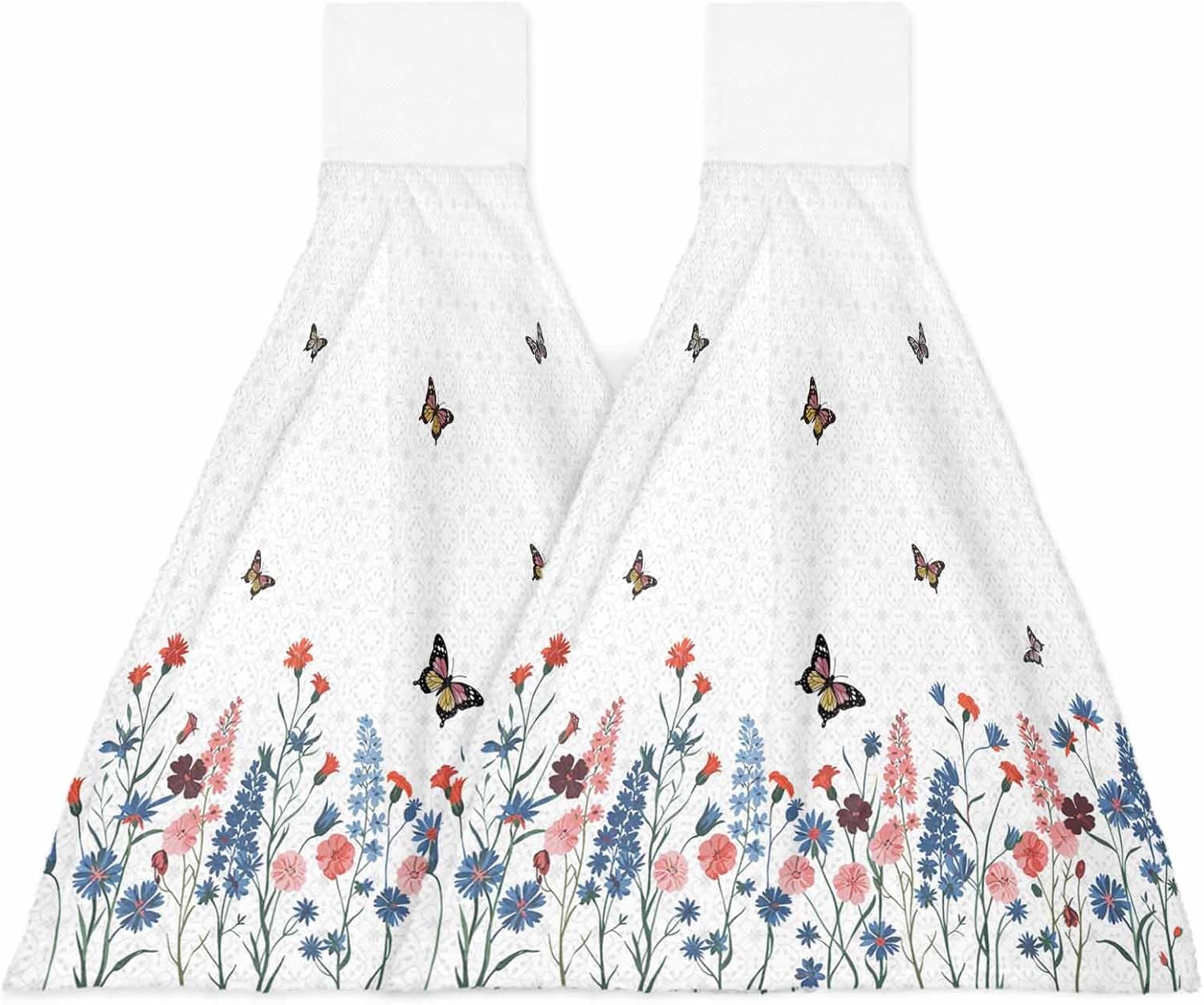 Spring Floral Butterfly Kitchen Hand Towels with Hanging Loops Set of 2 Farmhouse Flowers Botanical Soft Thick Oven Fingertip Dry Microfiber Tie Dish Towel Absorbent Cleaning Washcloth for Bathroom