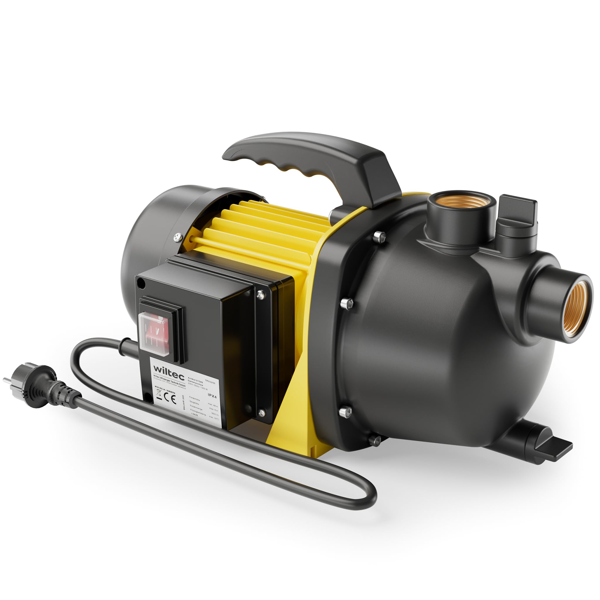 Bomba de jardín 2800l/h, 600W, asa y tornillo de drenaje, altura bombeo max. 35m, para agua clara