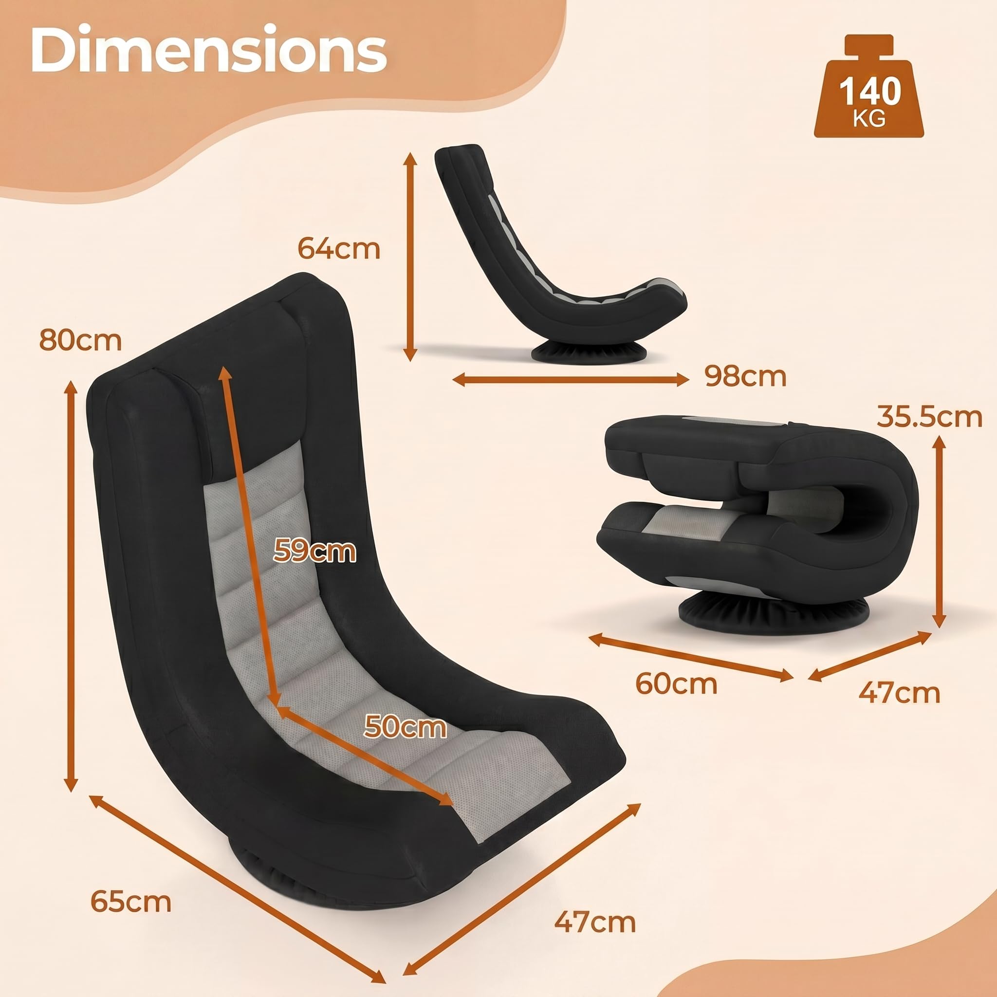 RELAX4LIFE Bodensessel Klappbar, Bodenstuhl mit 4-Fach Verstellbarer Rückenlehne, 360° drehbarem Sockel & Nackenpolster, Meditationsstuhl gepolstert, Gamingsessel Relaxsessel für Wohnzimmer (Grau)