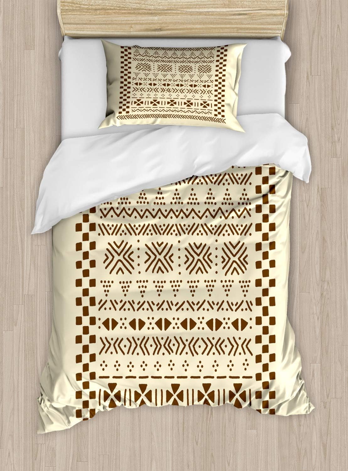 Ambesonne Pine Cone Duvet Cover Set, Nature Growth Conifers with Fir Branches Christmas Tree Cedar Spruce Background, Decorative 3 Piece Bedding Set with 2 Pillow Shams, Queen Size, Umber White
