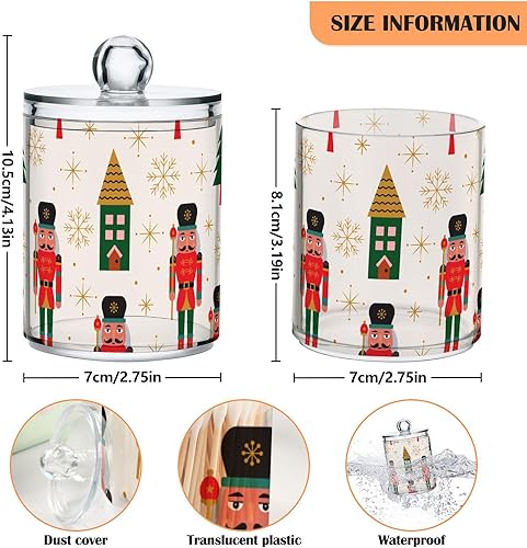 Miniatura 3 de SDMKA Paquete de 2 tarros de boticario para baño, cascanueces de Navidad, dispensador de plástico transparente con tapa para bolas de algodón,