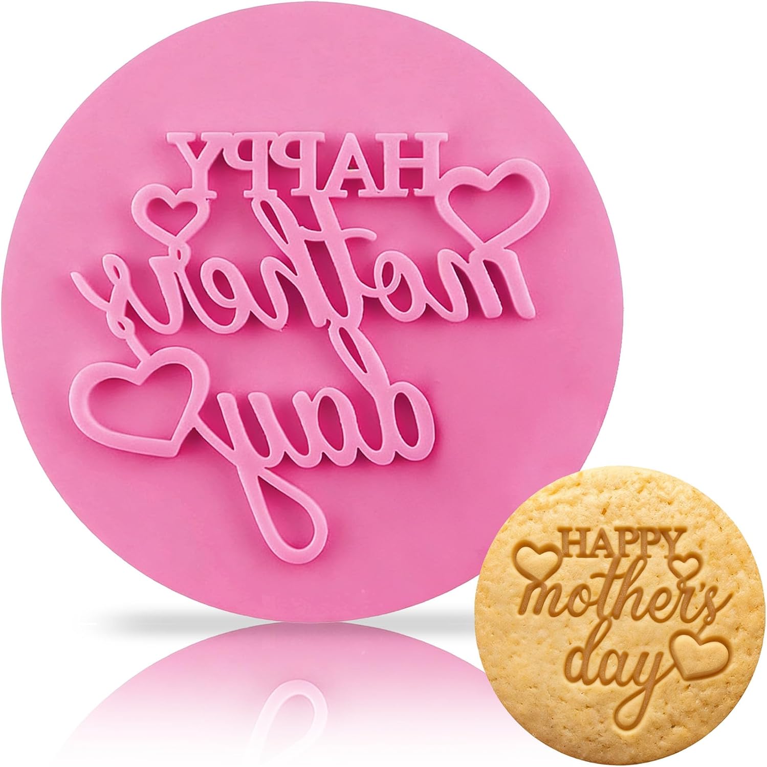 Happy Mothers Day Stamp, Pink Acrylic Fondant Embosser Stamp, 3.15 Inches Cookie Stamps for Baking Cookies and Cake Decorating