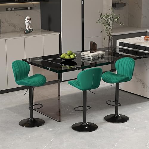 Miniatura 13 de Youhauchair - Juego de 3 taburetes de bar modernos, taburetes giratorios de terciopelo ajustables en altura, sillas de isla de cocina sin brazos con