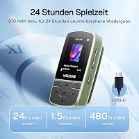 WOLFANG MP3 prehrávač Bluetooth 5.2 so športovým klipom, mini veľkosť 28,3 g, HiFi, FM rádio, diktafón, slúchadlá v balení, vojenská zelená 7