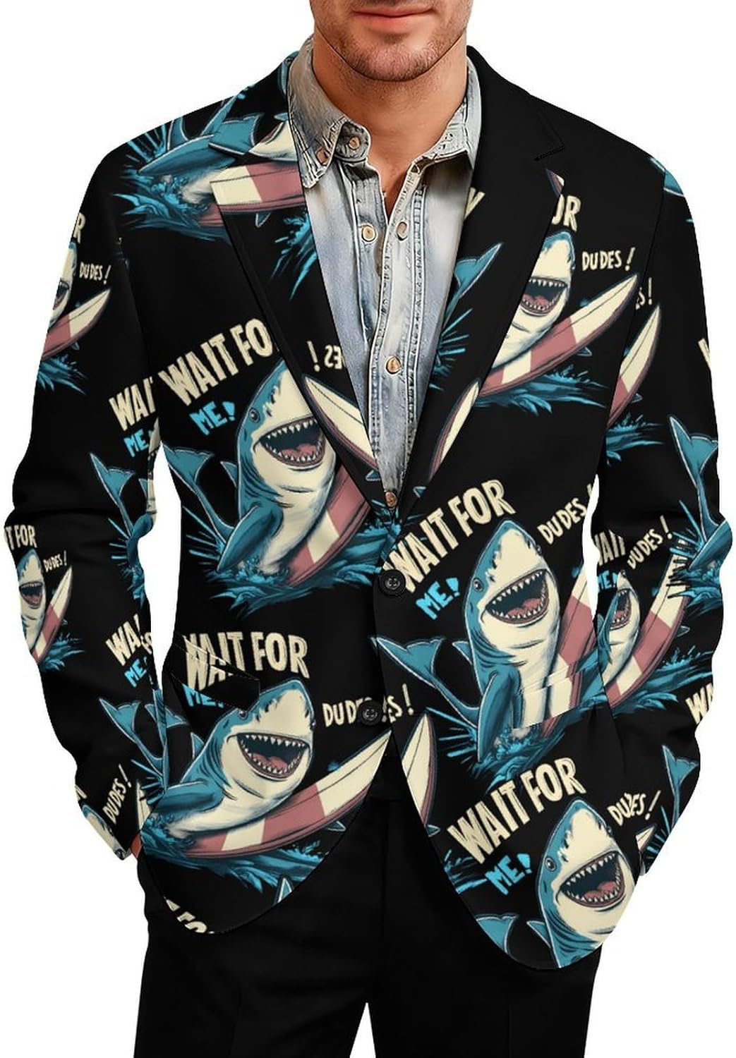 Surfer Shark Surfering Suits Blazer for Men Two Buttons Business Jacket Coat Wedding Dinner Party
