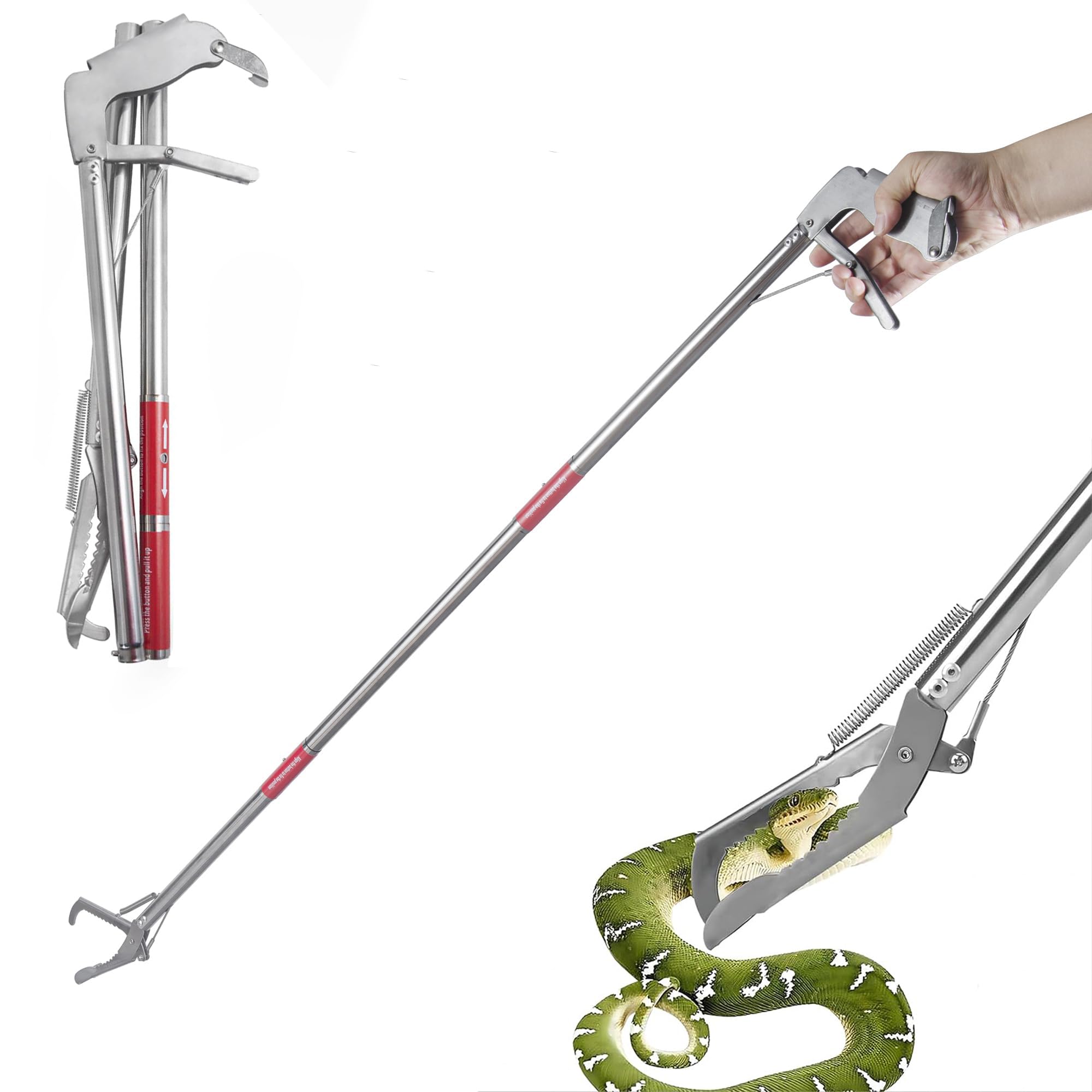 50 Inch Snake Grabber Tool - Collapsible Reptile Tongs With Safety Tongs