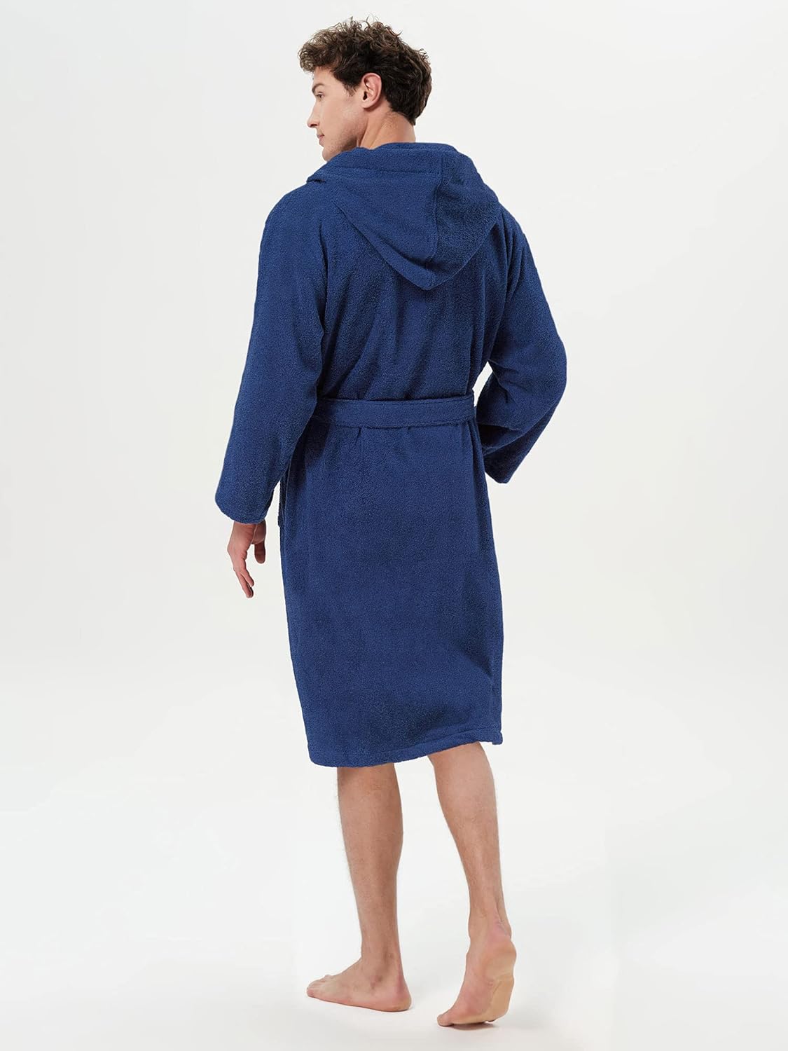 SIORO Mens Terry Bath Robe, Plush Hooded Cotton Cloth Knee-Length Robes for Spa, Shower, Soft Towel Bathrobes with Pockets