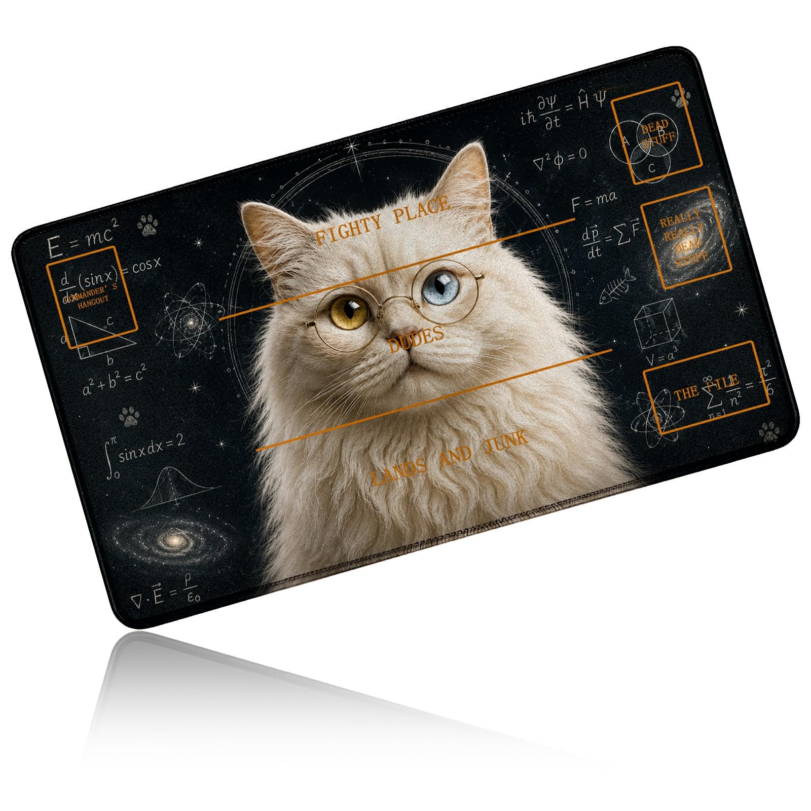 Dikoer for MTG/TCG Playmat w/Zones Commander Deck Gaming Mat, Glasses Cat — image 1