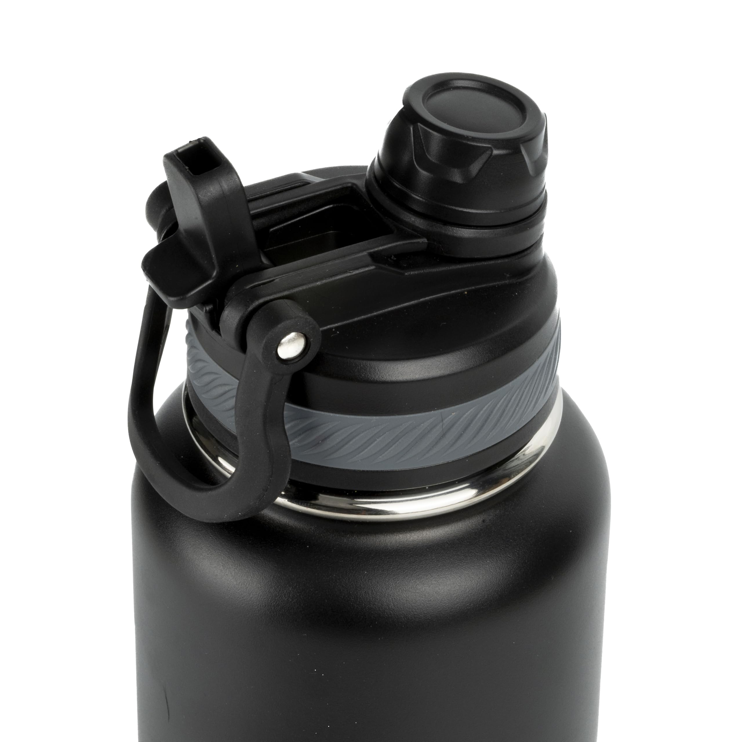 1L Edelstahl Thermoflasche, Doppelwandig Vakuumisoliert, Trinkflasche mit Schraubverschluss und Strohhalm, Schwarz/Weiß, für Outdoor und Alltag