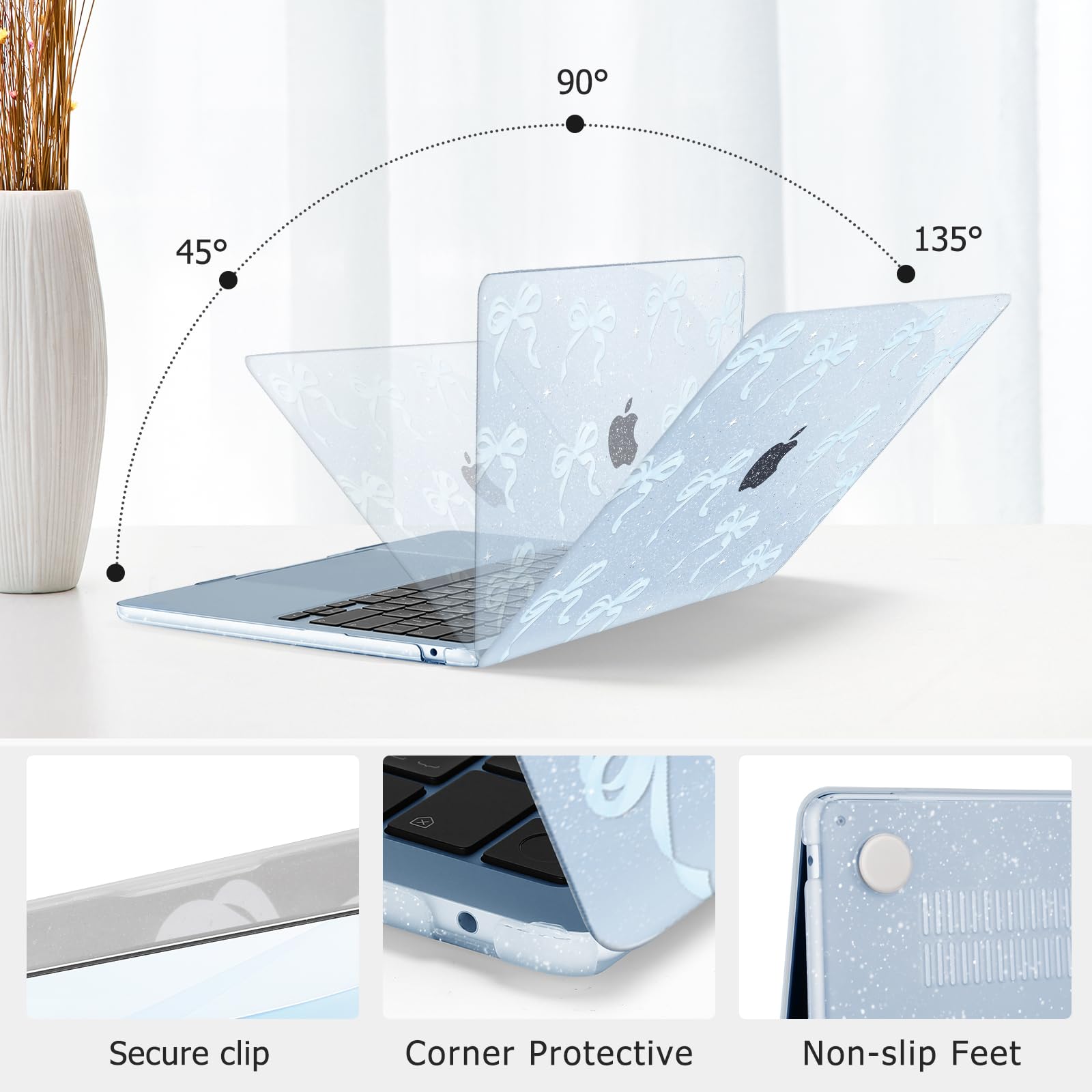 MOSISO Kompatibel mit MacBook Air 13 Zoll Hülle 2026-2022 M5 M4 M3 M2 A3449 A3240 A3113 A2681, Schleifen Glitzernde Kunststoff Hartschale&Tastaturschutz&Displayschutz für MacBook Air 13,6", Blau