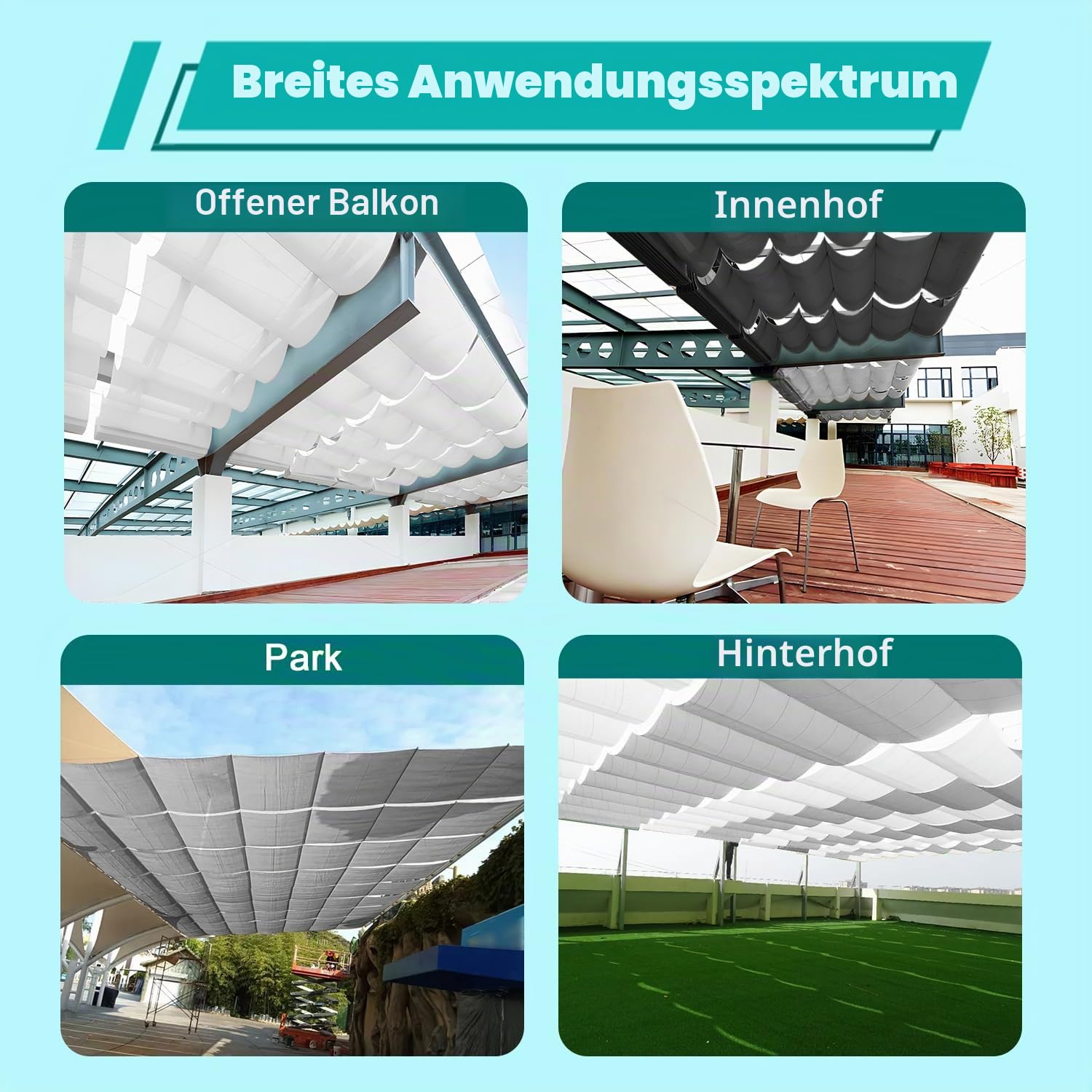 Sonnensegel einziehbares, 2x4M, Verstellbar Schattenabdeckung, Garten verstellbar Schutz vor UV-Strahlungen Sonnensegel, Verstellbar Sonnen-Segel Für Terrasse Terrassengarten, Hellgrau