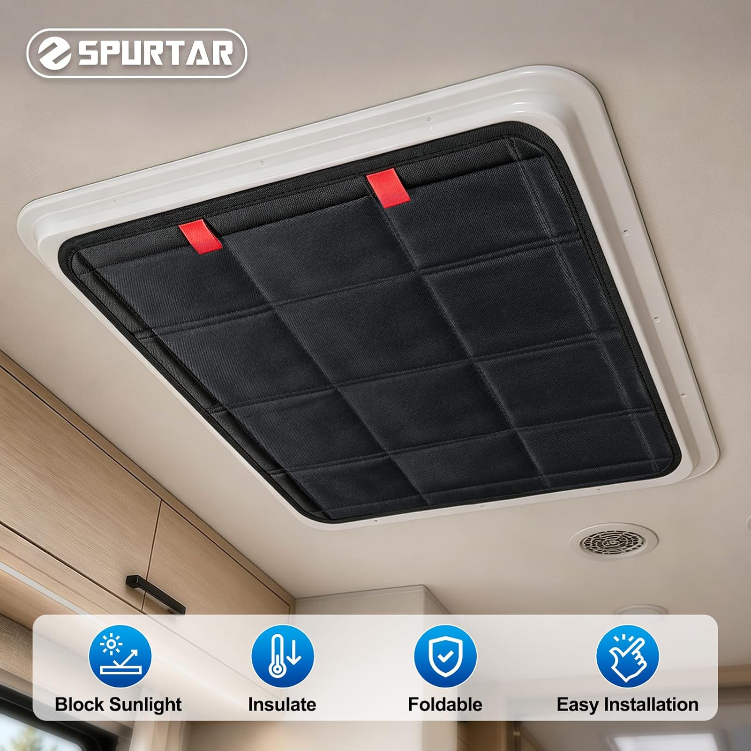Spurtar RV Skylight Cover 16.15" x 16.15" (Outer Frame Size), RV Door Window Shade with UV Protection Features for Camper, Motorhomes, Travel Trailers, Hook and Loop & Magnetic Folding Design