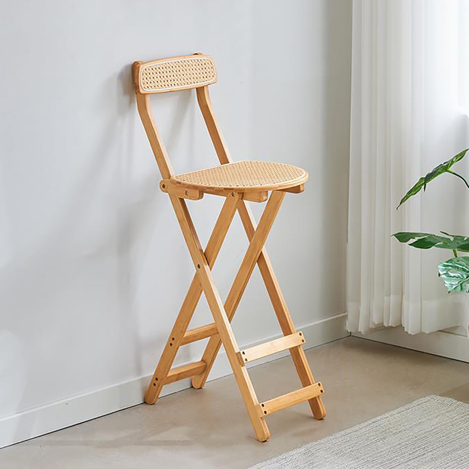 Chaise de bar en rotin et bambou noyer avec dossier pour intérieur raffiné