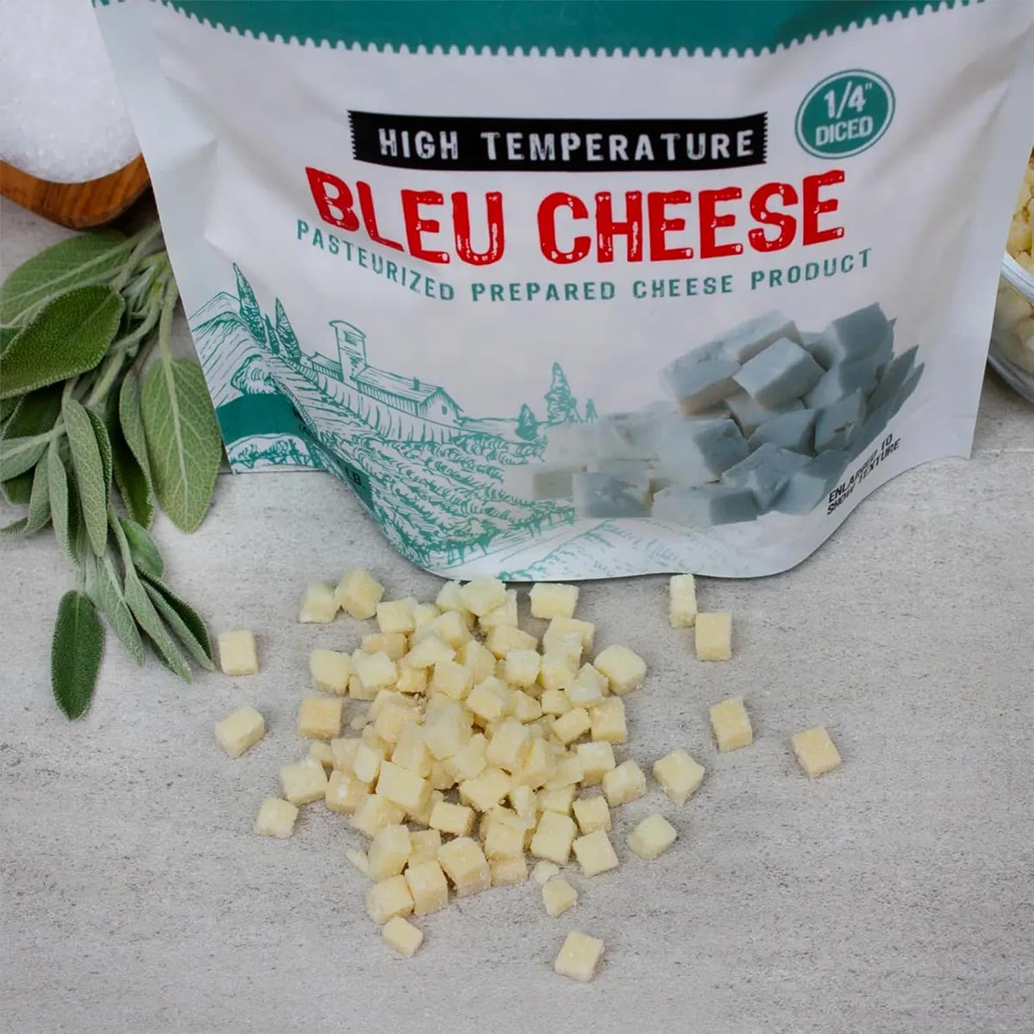 The Sausage Maker® High Temp Bleu Cheese 1 Lb Hi-Temp Cheese For Sausage Making, 1/4" Diced Cube, 400° Temperature High Heat Cheese For Grilling, Salami, Snack Sticks, Summer Sausage