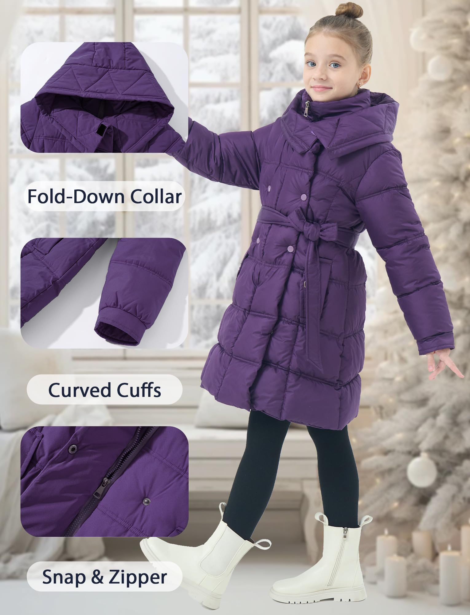 FEOYA Bambina Piumino Invernale Leggero Bimba Cappotto All'Aperto Autunnale Ragazza Giacche Elegante Sci Bambini Abbigliamento Piumini Antivento Con Neve Impermeabile 5-11 Anni
