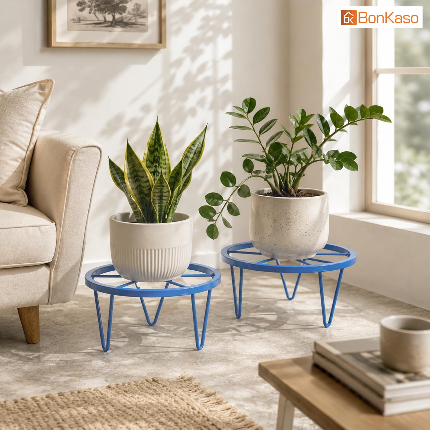 BonKaso Plant Stands - 4 Heavy Duty Metal Flower Pot Holders -9