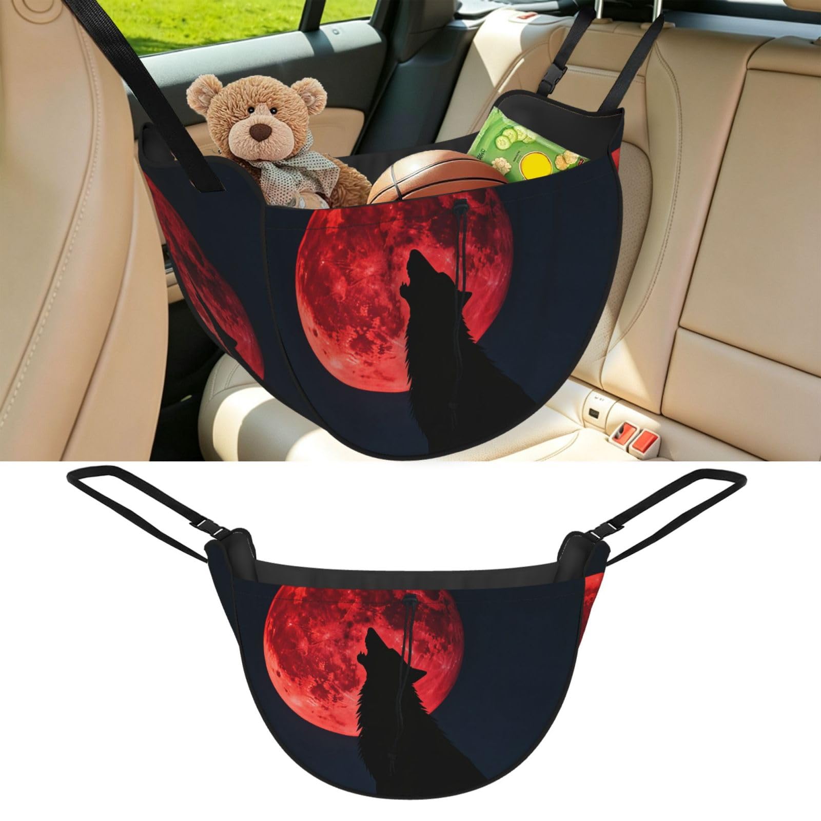 Cntdbu Black Blood Moon Wolf Car Seat Organizer-Backseat Storage Bag For Travel