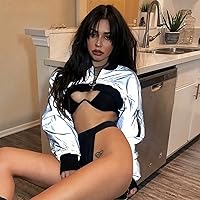 Vista 3 de Ypser - Blusa reflectante para rave, crop top, de manga corta, techwear, para mujer