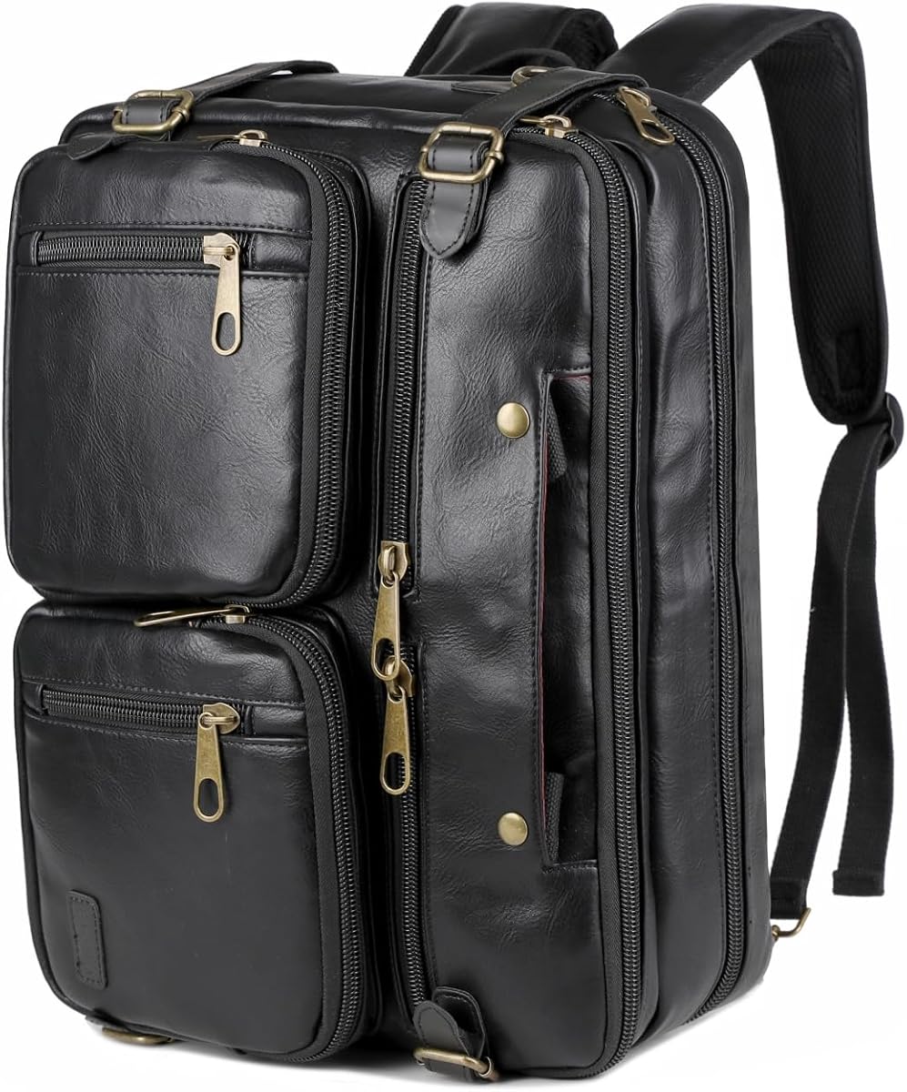 Men Vegan Leather Briefcase Backpack Hybrid 17 Inch Laptop Bag Case Business Messenger bag HB-22