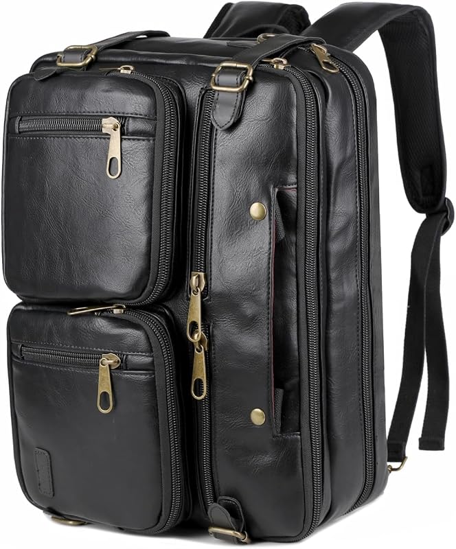 Men Vegan Leather Briefcase Backpack Hybrid 17 Inch Laptop Bag Case Business Messenger bag HB-22
