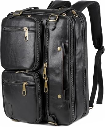 Men Vegan Leather Briefcase Backpack Hybrid 17 Inch Laptop Bag Case Business Messenger bag HB-22