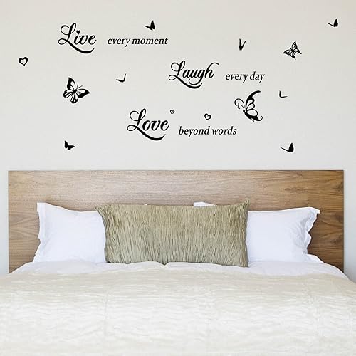 Miniatura 5 de PLIGREAT Calcomanías de pared con frases inspiradoras, calcomanías de pared de vinilo extraíble de mariposa negra para guardería, dormitorio, sala