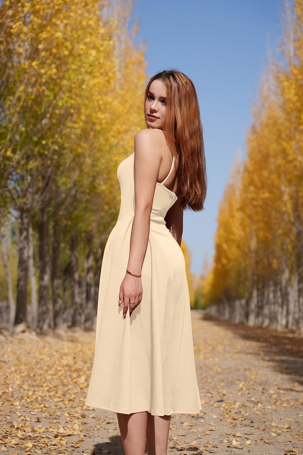 Memoriesea Women's Elegant Square Neck Swing A Line Wedding Evening Party Midi Dress - Image 3