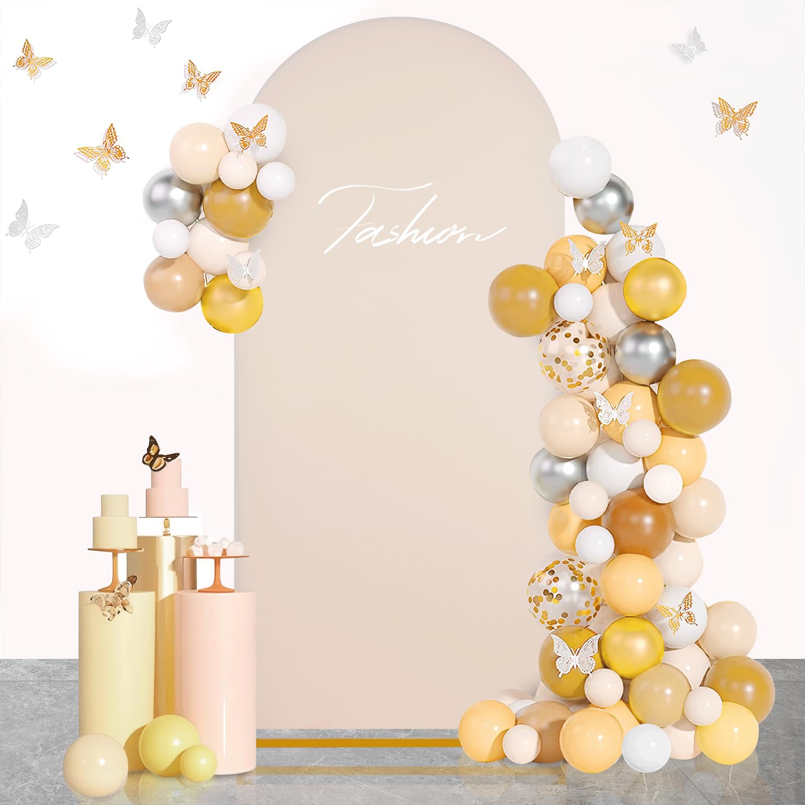 Arch Backdrop Cover Beige Spandex Fitted 5FT Wedding Arch Covers | Balloon Round Top Chiara Arch Photo Backdrop Fabric for Bridal Shower Birthday Party Stage Decorations