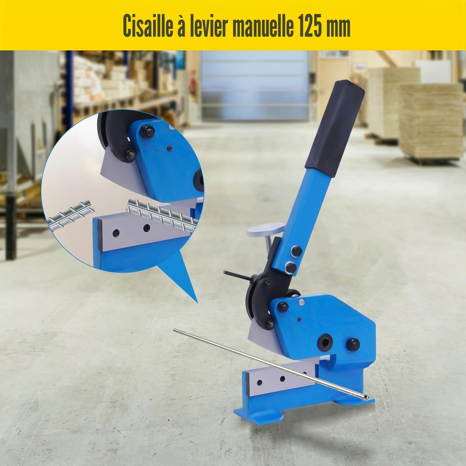 Cisaille à tôle manuelle avec lame de 12,5 cm – Ciseaux à levier manuel pour plaques d'acier, acier rond et plat jusqu'à 11 mm, coupe-métaux avec long levier et pince réglable