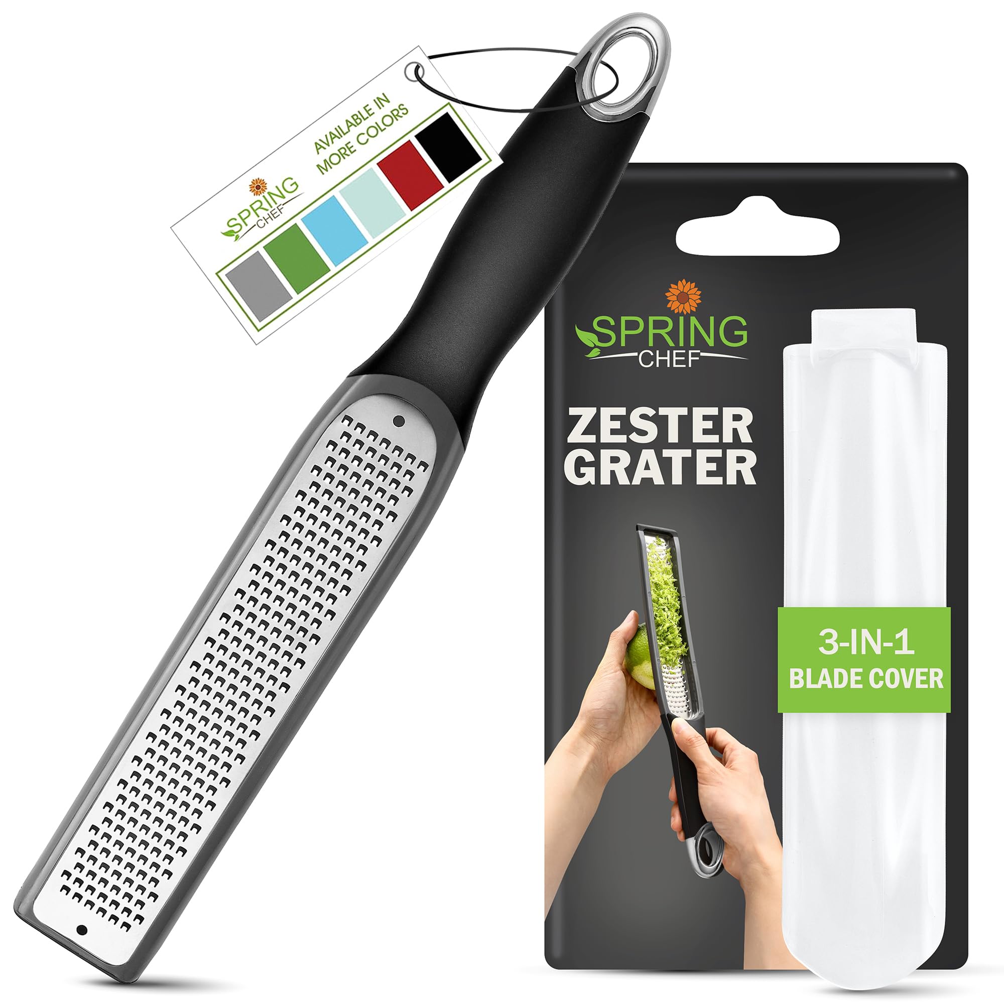 Spring Chef Stainless Steel Lemon Zester - Garlic &amp; Ginger Grater - Gray