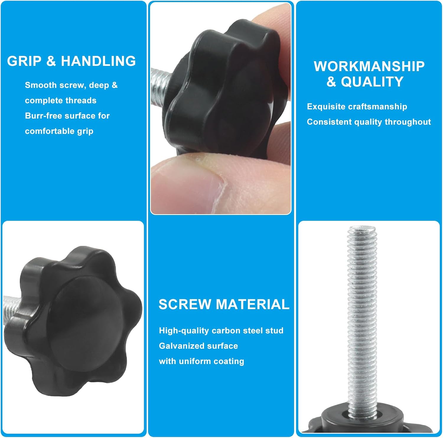 10 Pack M5 x 30mm Medium Thread Star Knobs, Plastic Hex Clamping Handle Hand Tightening Knob Screws, Stainless Steel Stud, for Umbrella Base Screw Replacement
