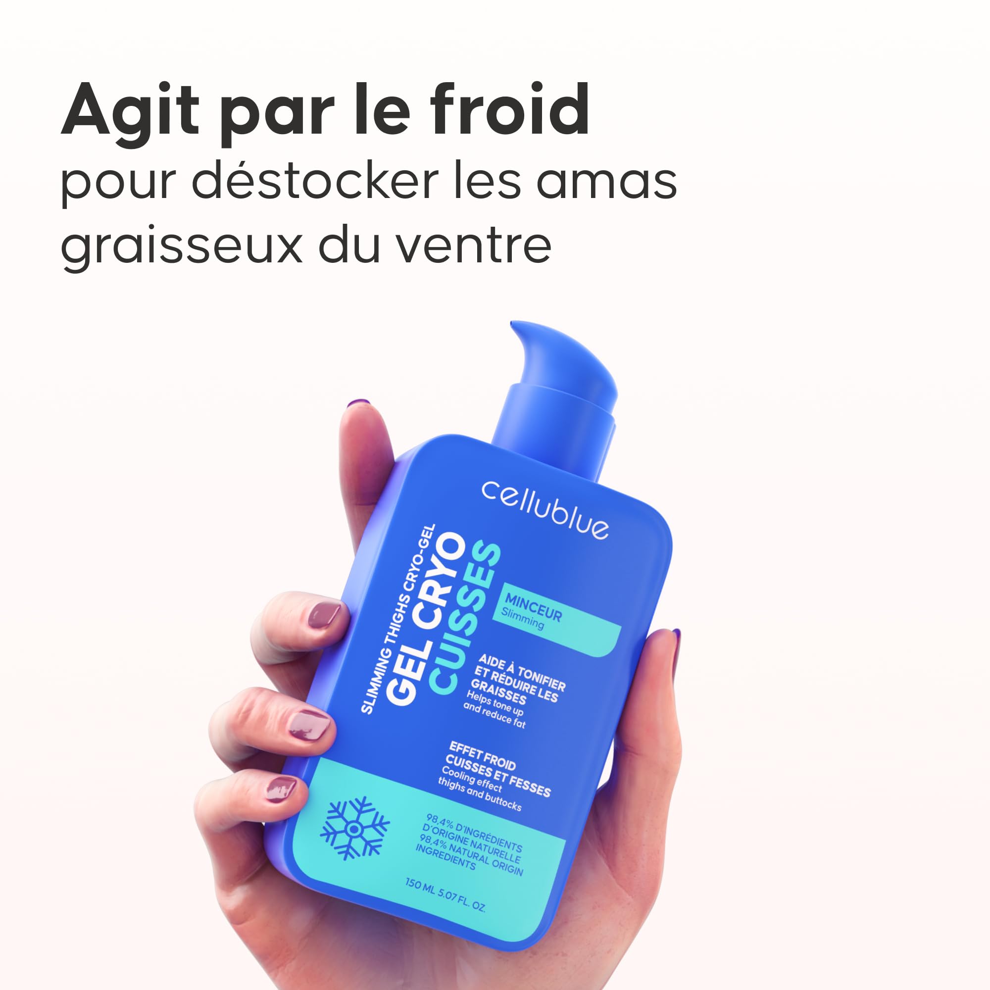 Gel Minceur Cryo Cuisses Cellublue – Effet froid intense – Action ciblée pour des cuisses affinées, résultats rapides – Marque experte depuis 12 ans (150 ml)
