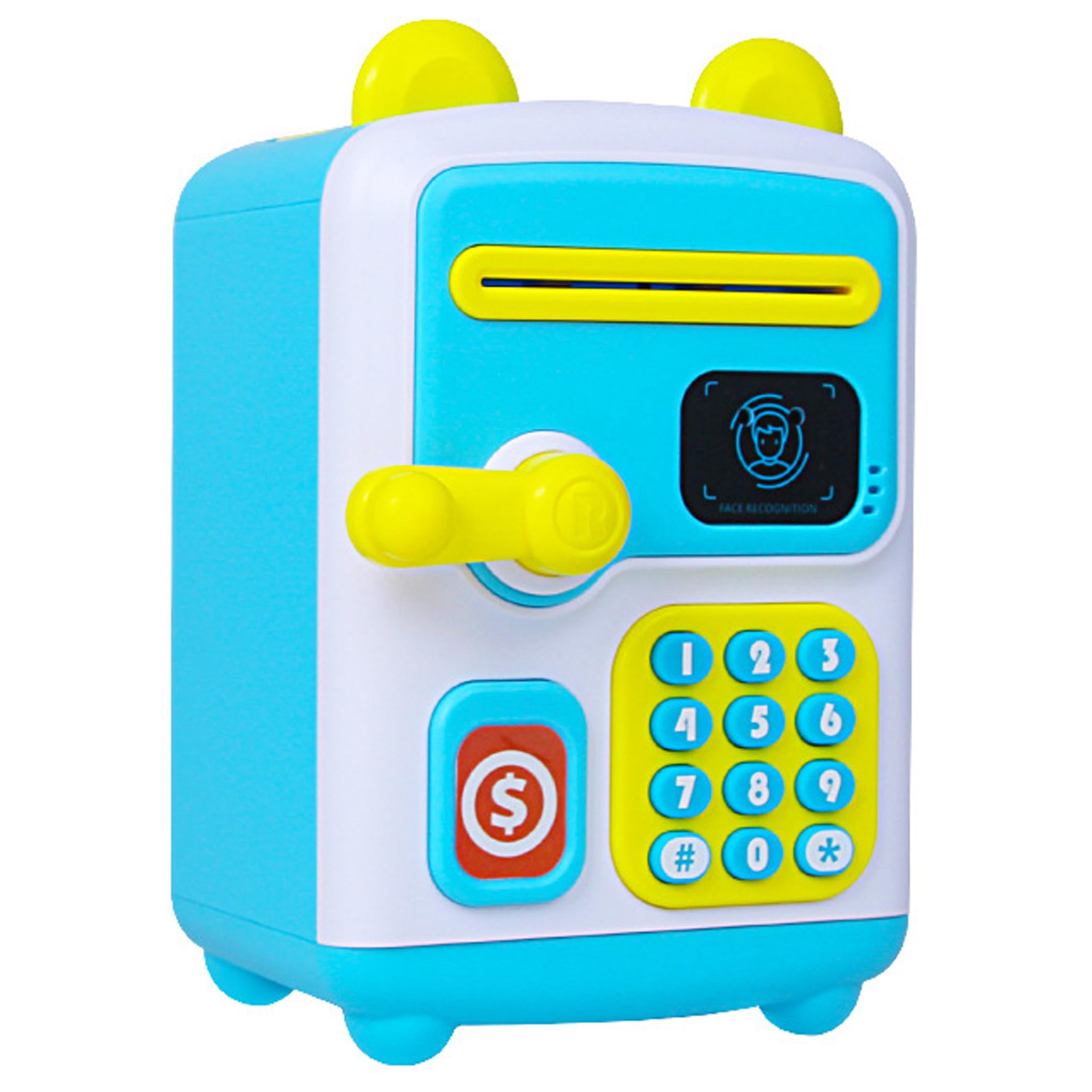 BeVistoso Atm Piggy Bank, Auto Scroll Paper, Face Id Password Safe Unlocking Atm Money Box, Cash and Coin Saving Box Toy Present for 3-12 Year Kids Boys Girls, Blue, Kids Piggy Bank
