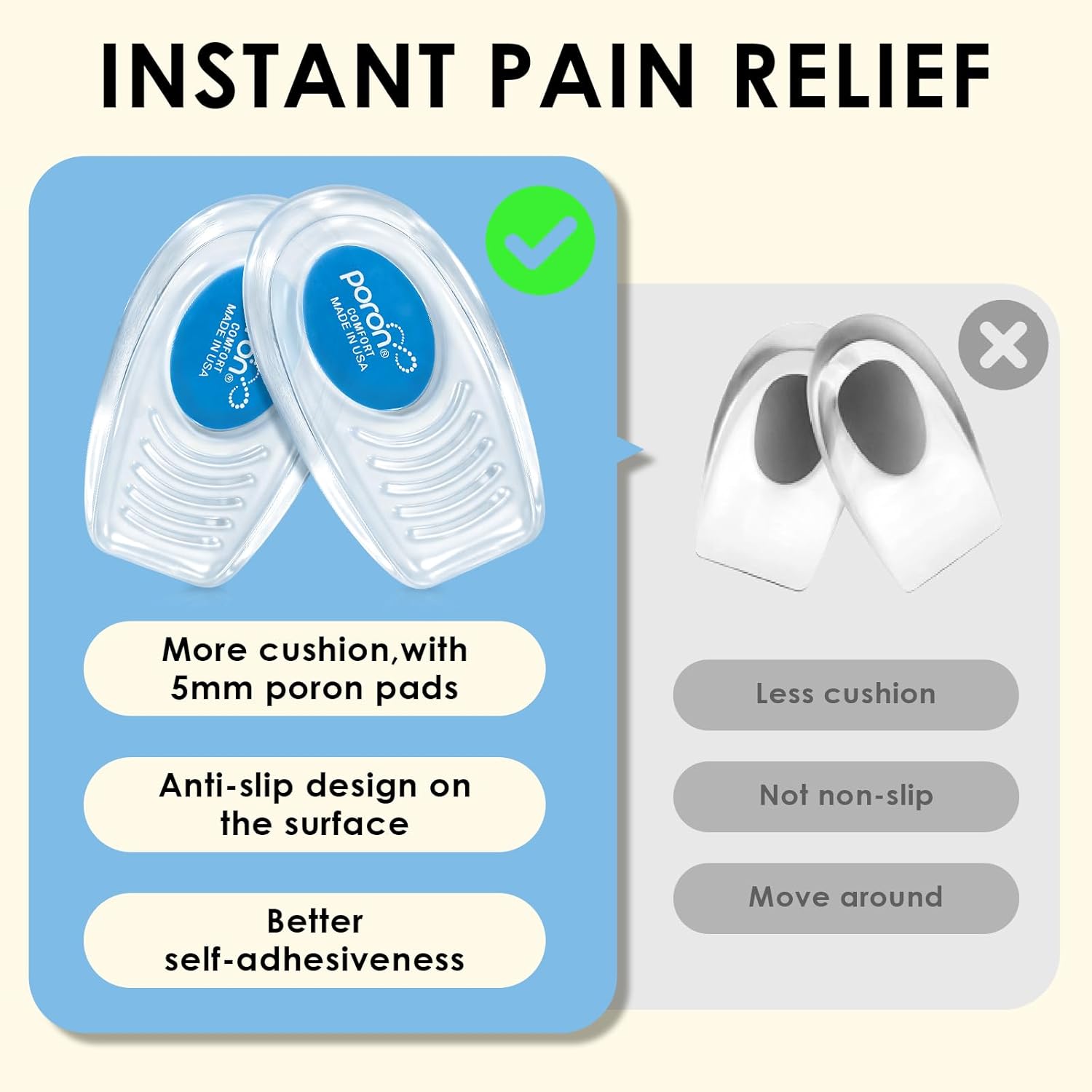 BIGGCOOL Heel Cups with 5MM Poron, Shock Absorbing Heel Pads for Shoes, Heel Cups for Heel Pain, Achilles Tendonitis Relief, Heel Inserts for Men & Women (1 Pair - Blue, S:W 6-11/M 4.5-9.5) - Image 4