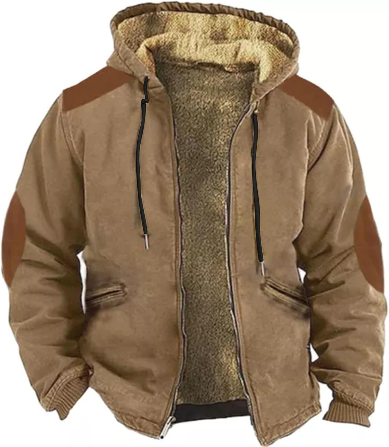 Men's Casual Warm Zip Up Outerwear Thicken Winter Fleece Heavyweight Overcoat Cozy Sherpa Lined Coats