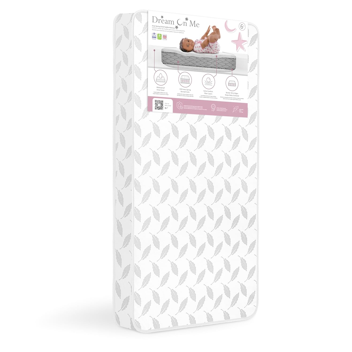 Dream On Me Flora 132 Premium Coil Inner Spring Standard Crib & Toddler Bed Mattress, Greenguard Gold Certified, Waterproof Vinyl Cover, 132 Steel Coils Core, 10 years Manufacturer Warranty