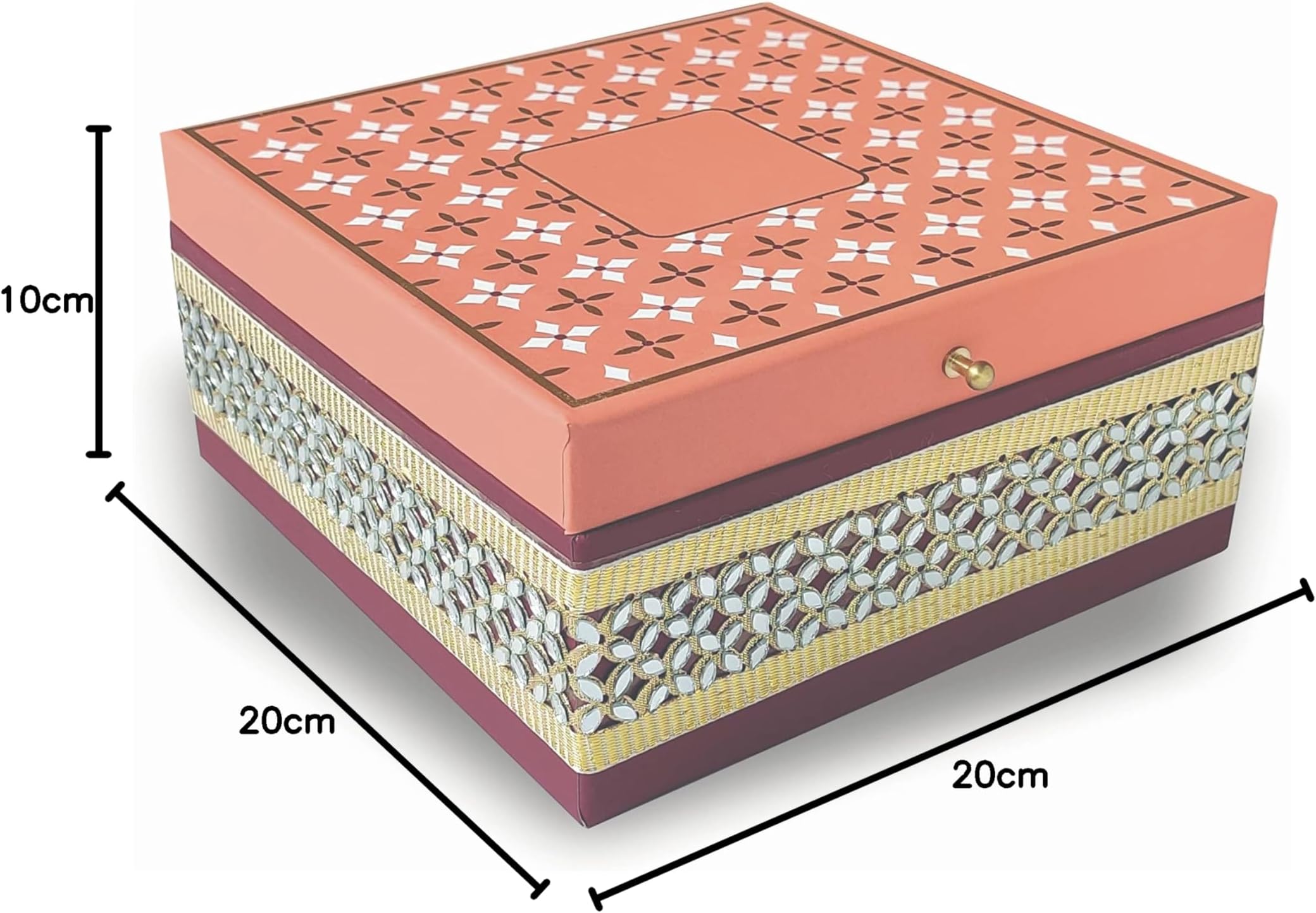 VESTTA -ELEGANCE REDEFINED Decorative Gift Box | 8 (L) X 8 (B) x 4 (H) Inch | Indian Ethnic Designer box for Diwali, Engagements, Weddings, Christmas, Corporate Gifts, Gift Hampers (Orange-Maroon)