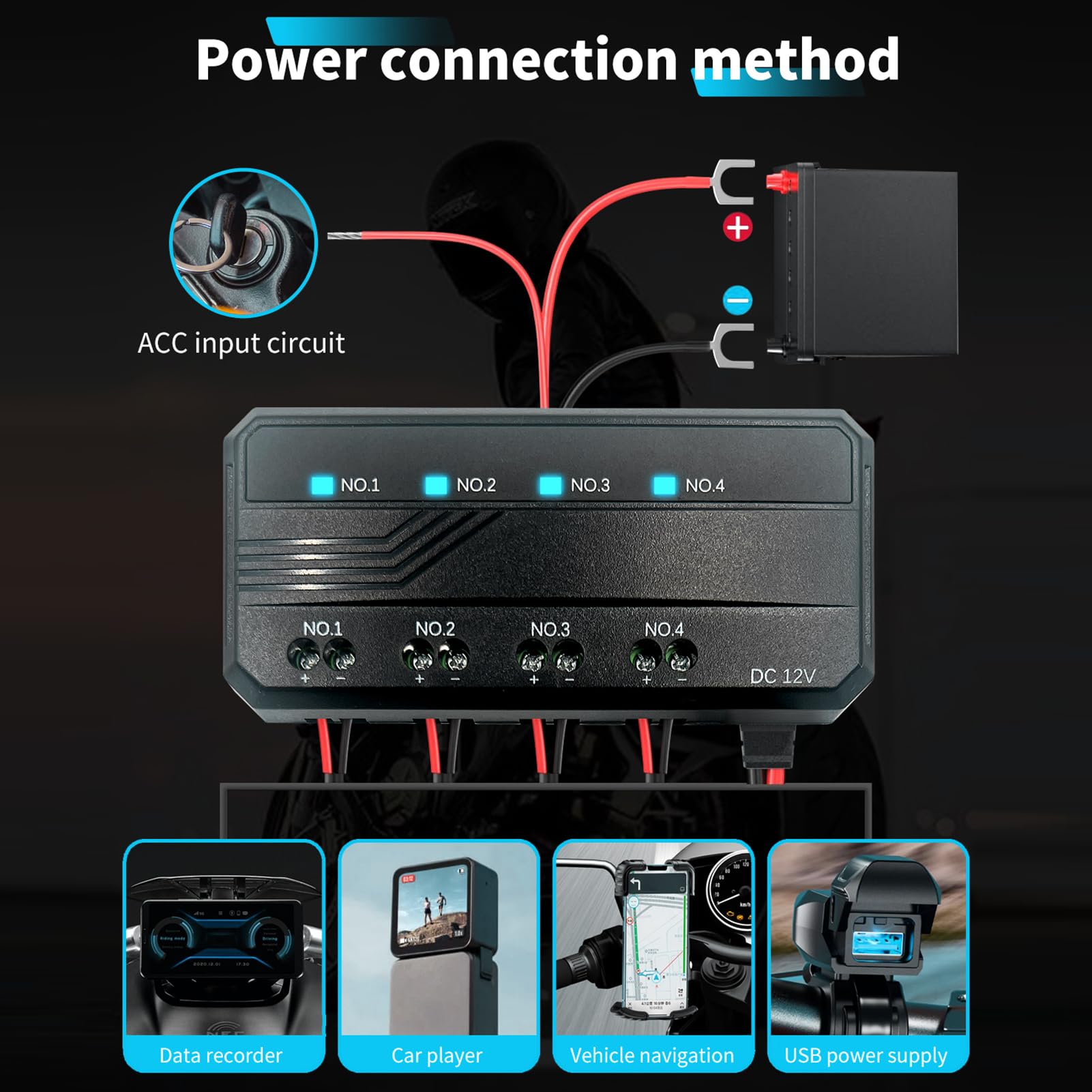 Luocute Boîte à Fusibles de Moto 12 V, Bloc de Fusibles Universel à Profil Bas 20 A avec Indicateur LED et 4 Circuits, pour Voitures, VTT, UTV, Bateaux et Autres Véhicules 12 V