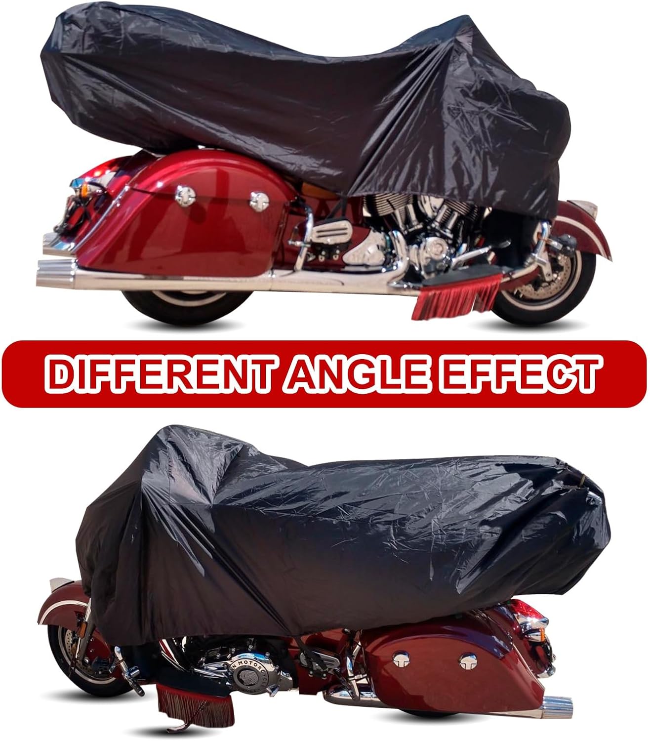 JSCARLIFE 210D Oxford Motorcycle Semi Cover – Waterproof UV Dust Rain Protector for Cruiser Touring Sport Bike – Heavy Duty Outdoor Storage (XL)