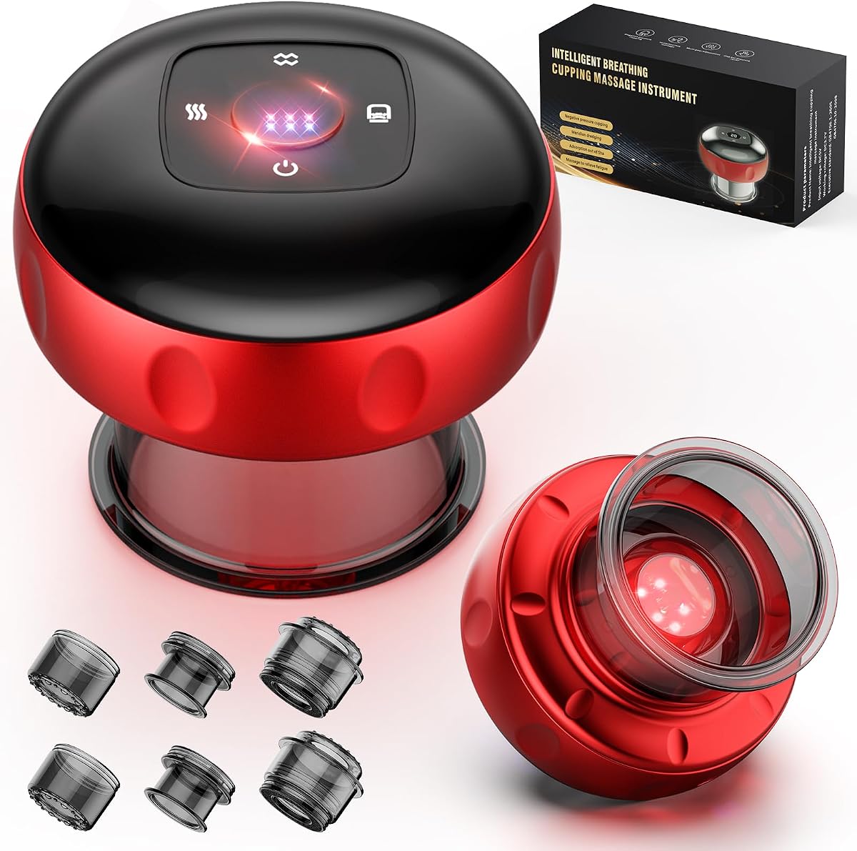 2 Pack Smart Cupping Therapy Massager with Red Light, 7-in-1 Electric Cupping Device, Dynamic Cupping Set with 12-Levels Suction & Heat, Cupping Machine for Pain Relief, Muscle Soreness, Aches, Knots