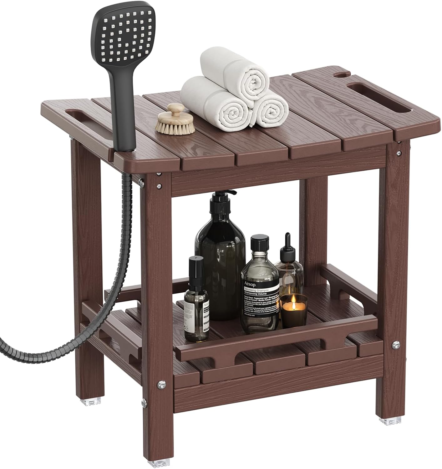 NALONE Shower Bench, HDPE Shower Benches with Storage Shelf & Handles, Indoor and Outdoor Use (White)