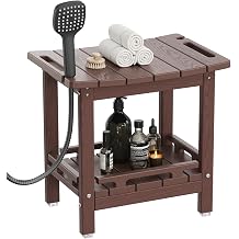 NALONE Shower Bench, HDPE Shower Stool for Shaving Legs with Handle Wood | Indoor and Outdoor Use, All Weather and Long Last, Perfect for Inside Shower