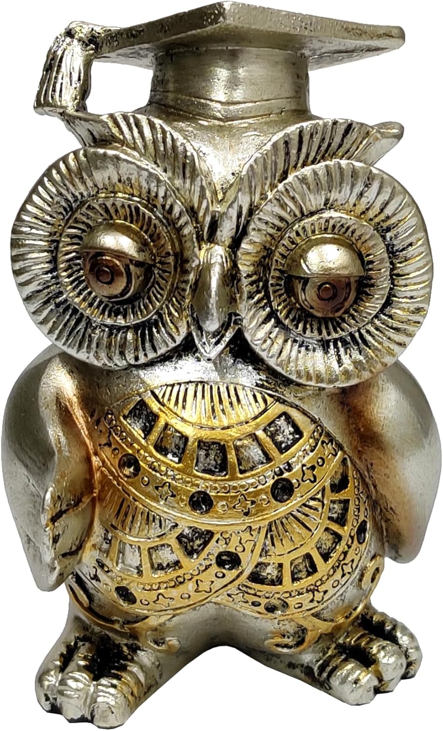 Purpledip Resin Statue Owl with Graduation Hat : Feng Shui Symbolism of Knowledge & Wisdom (12740)