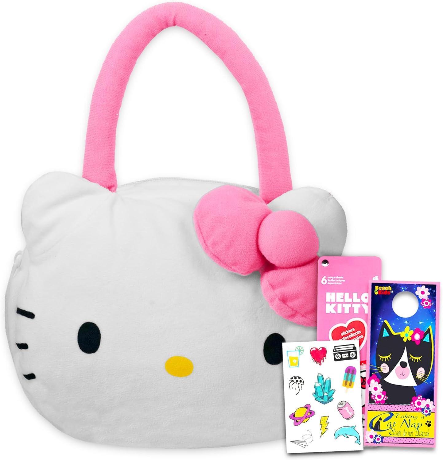 Hello Kitty Plush Purse for Girls Set - Bundle with Plushie with Straps Plus Hello Kitty Stickers and More | Sanrio Purse for Girls