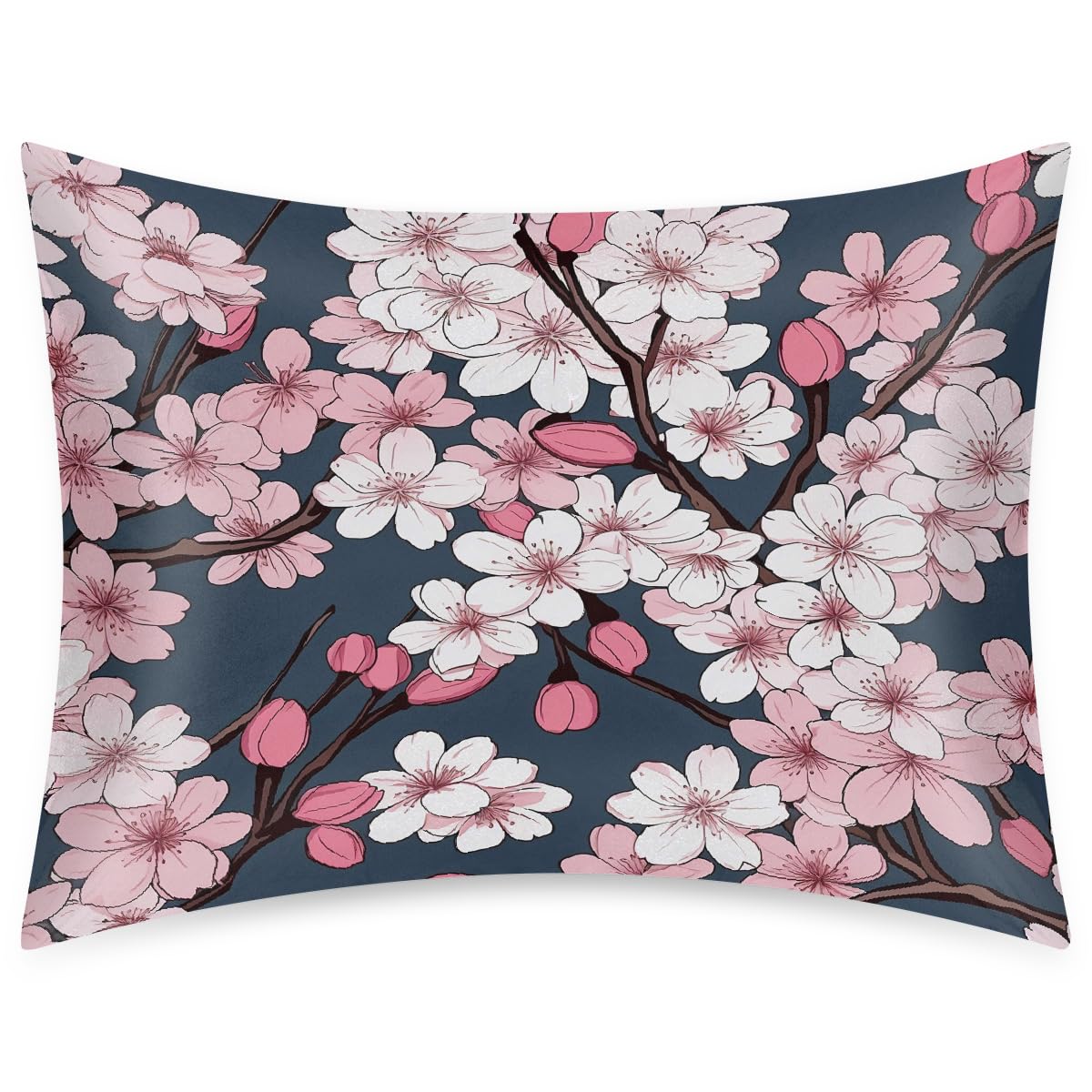 Japanese Cherry Blossom Floral Satin Pillowcase for Hair and Skin Standard Size 20x26 with Envelope Closure Microfiber Polyester