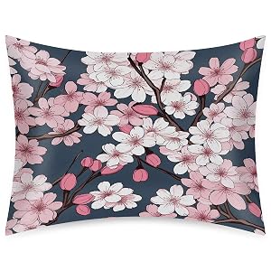 Japanese Cherry Blossom Floral Satin Pillowcase for Hair and Skin Standard Size 20x26 with Envelope Closure Microfiber Polyester